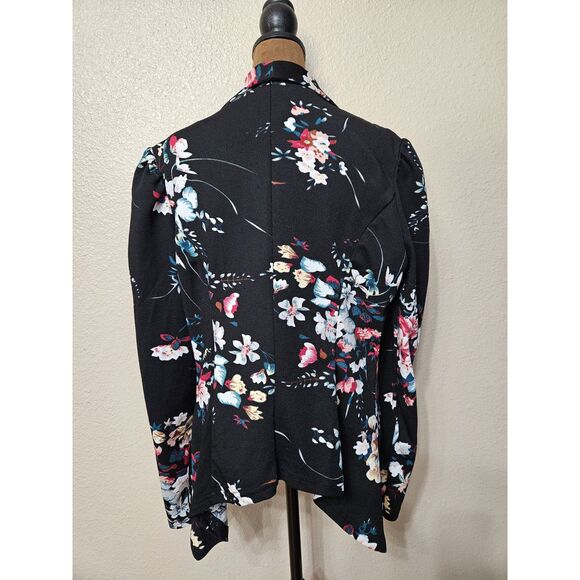 Shein Women’s Black Floral Waterfall Open Front Blazer Jacket Size 8/10 - Picture 2 of 2